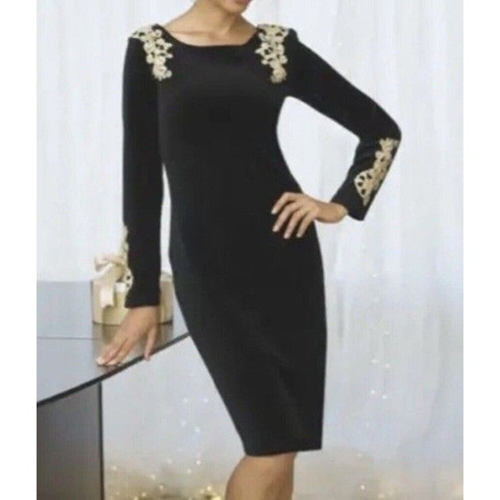 Monroe & Main Cocktail Dress Large Black Gold Velvet Old Money Classic Elegant